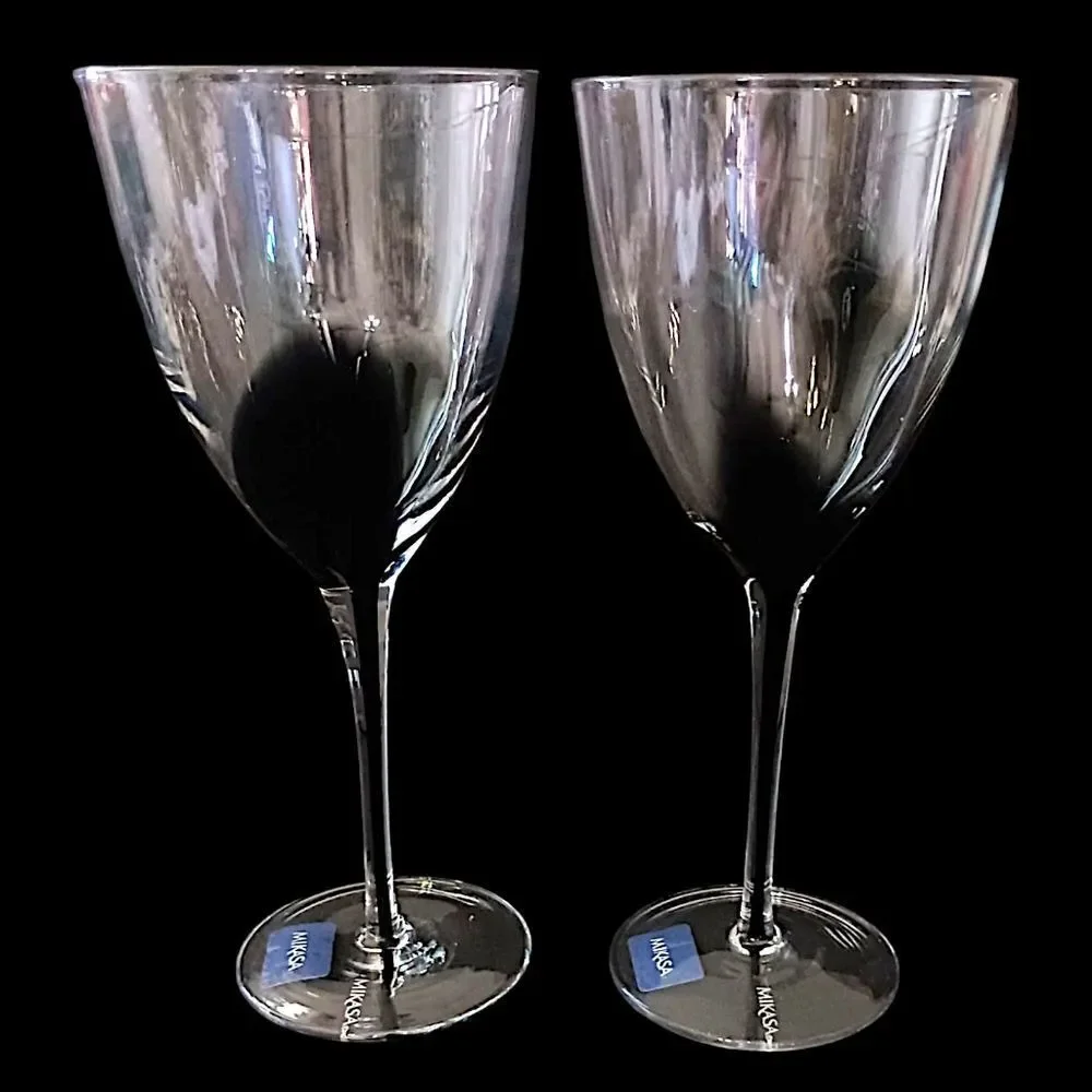 2 Mikasa KYA Smoke Wine Glasses Goblets Red Crystal Elegant Classic Holiday Rare